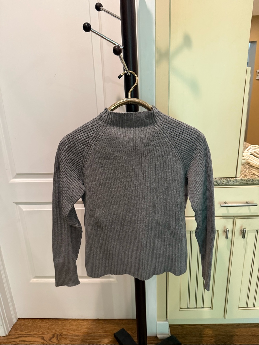 Ribbed Gray Mock Neck Turtleneck Sweater